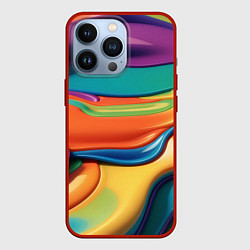 Чехол для iPhone 13 Pro Жидкий разноцветный пластик, цвет: 3D-красный