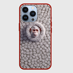 Чехол для iPhone 13 Pro Забавная белая обезьяна, цвет: 3D-красный