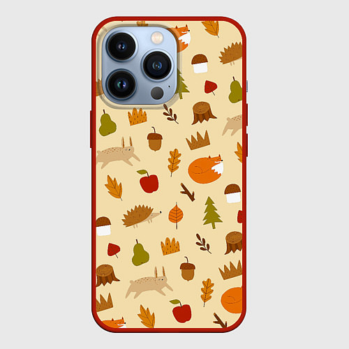 Чехол iPhone 13 Pro Паттерн - осень / 3D-Красный – фото 1
