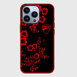 Чехол для iPhone 13 Pro Ducati - red flowers, цвет: 3D-красный
