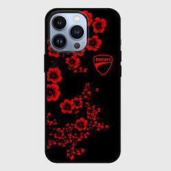 Чехол для iPhone 13 Pro Ducati - red flowers, цвет: 3D-черный
