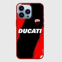 Чехол для iPhone 13 Pro Ducati moto - красные полосы, цвет: 3D-красный
