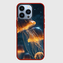 Чехол для iPhone 13 Pro Люминисцентные медузы, цвет: 3D-красный