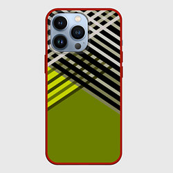 Чехол для iPhone 13 Pro Косые черно-белые полосы на оливковом фоне, цвет: 3D-красный