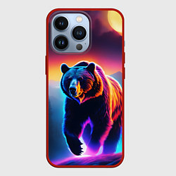 Чехол для iPhone 13 Pro Люминесцентный медведь гризли, цвет: 3D-красный