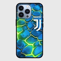 Чехол для iPhone 13 Pro Juventus blue green neon, цвет: 3D-черный