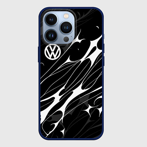 Чехол iPhone 13 Pro Volkswagen - острые линии / 3D-Тёмно-синий – фото 1
