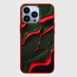 Чехол для iPhone 13 Pro Объемные зеленые плиты, цвет: 3D-красный