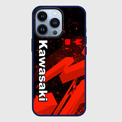 Чехол для iPhone 13 Pro Кавасаки - красные брызги, цвет: 3D-тёмно-синий