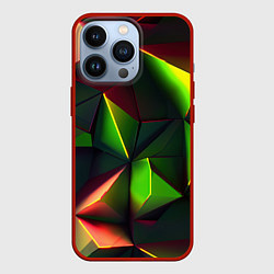 Чехол для iPhone 13 Pro Объемные зеленые треугольники, цвет: 3D-красный