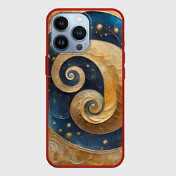 Чехол для iPhone 13 Pro Синий золотой декоративный орнамент, цвет: 3D-красный