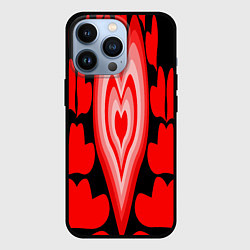 Чехол для iPhone 13 Pro Сердечки с красными узорами, цвет: 3D-черный