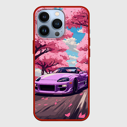 Чехол iPhone 13 Pro Тойота супра и сакура / 3D-Красный – фото 1