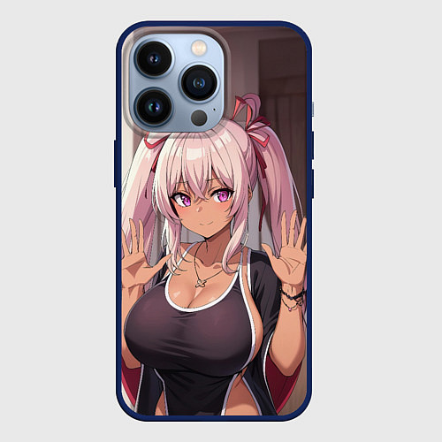 Чехол iPhone 13 Pro Милая аниме блондинка / 3D-Тёмно-синий – фото 1