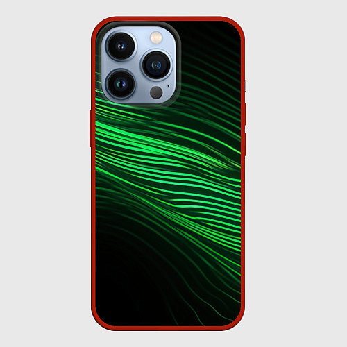 Чехол iPhone 13 Pro Green neon lines / 3D-Красный – фото 1