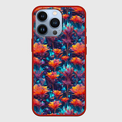 Чехол для iPhone 13 Pro Футуристические цветы узор, цвет: 3D-красный