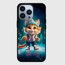 Чехол для iPhone 13 Pro Мультяшный котенок на коньках, цвет: 3D-черный
