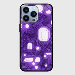 Чехол для iPhone 13 Pro Фиолетовые кибернетические схемы неон, цвет: 3D-черный
