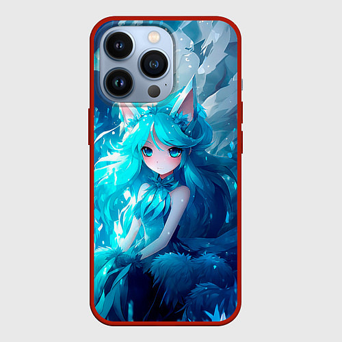 Чехол iPhone 13 Pro Снежная лиса в стиле аниме / 3D-Красный – фото 1