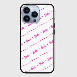 Чехол для iPhone 13 Pro Барби паттерн - логотип и сердечки, цвет: 3D-черный