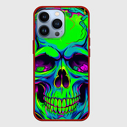 Чехол для iPhone 13 Pro Ярко кислотный череп в наушниках, цвет: 3D-красный