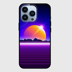 Чехол для iPhone 13 Pro Mountains - sun - space - vaporwave, цвет: 3D-черный
