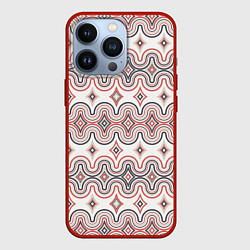 Чехол для iPhone 13 Pro Волны и ромбы, цвет: 3D-красный