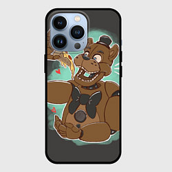 Чехол для iPhone 13 Pro Фредди кушает пиццу, цвет: 3D-черный