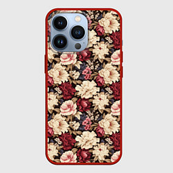 Чехол для iPhone 13 Pro Винтажные цветы паттерн, цвет: 3D-красный