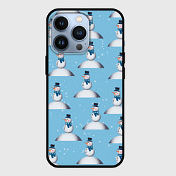 Чехол для iPhone 13 Pro Снеговик на сугробе, цвет: 3D-черный