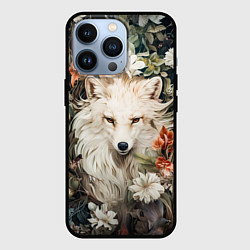 Чехол для iPhone 13 Pro Белая лисица в кустах цветов, цвет: 3D-черный
