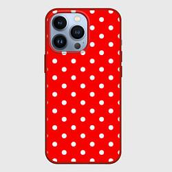 Чехол для iPhone 13 Pro Белый горошек на красном, цвет: 3D-красный
