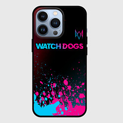 Чехол для iPhone 13 Pro Watch Dogs - neon gradient: символ сверху, цвет: 3D-черный