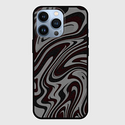 Чехол для iPhone 13 Pro Абстракция тёмно-серый с красным, цвет: 3D-черный
