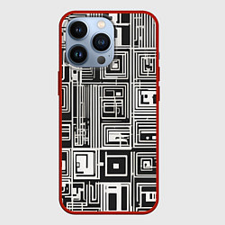 Чехол для iPhone 13 Pro Белые полосы на чёрном фоне, цвет: 3D-красный