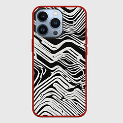Чехол для iPhone 13 Pro Волнистые белые линии, цвет: 3D-красный