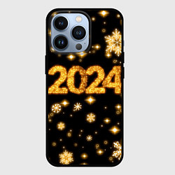 Чехол для iPhone 13 Pro Новый 2024 год - золотые снежинки, цвет: 3D-черный