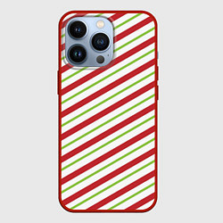 Чехол для iPhone 13 Pro Рождественский паттерн красно зеленые полосы, цвет: 3D-красный