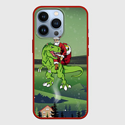 Чехол для iPhone 13 Pro Санта на дино, цвет: 3D-красный