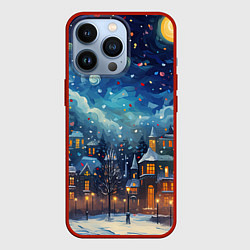 Чехол для iPhone 13 Pro Новогодний городской пейзаж, цвет: 3D-красный
