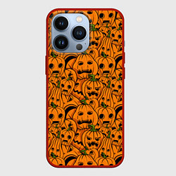 Чехол для iPhone 13 Pro Страшные тыквы, цвет: 3D-красный