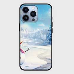 Чехол iPhone 13 Pro Новогодний пейзаж снеговик