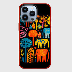 Чехол для iPhone 13 Pro Африканский узор со слонами - нейросеть, цвет: 3D-красный