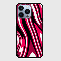 Чехол для iPhone 13 Pro Абстракция волны чёрно-розовый, цвет: 3D-черный
