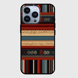 Чехол для iPhone 13 Pro Этнический принт в полоску, цвет: 3D-черный