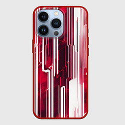 Чехол для iPhone 13 Pro Киберпанк полосы белый и красный, цвет: 3D-красный