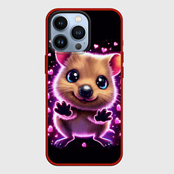 Чехол для iPhone 13 Pro Квокка улыбака с розовыми сердечками, цвет: 3D-красный
