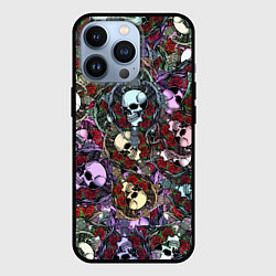 Чехол для iPhone 13 Pro Череп с крыльями паттерн, цвет: 3D-черный