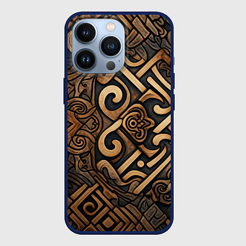 Чехол iPhone 13 Pro Асимметричный узор в викингском стиле / 3D-Тёмно-синий – фото 1