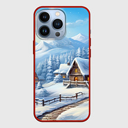 Чехол для iPhone 13 Pro Новогодняя зимняя деревня, цвет: 3D-красный